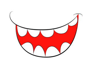 Cartoon smile, mouth, lips with teeth. vector illustration isolated on white background