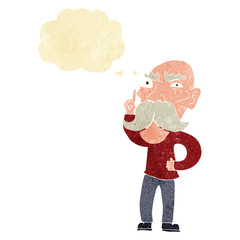 cartoon annoyed old man with thought bubble