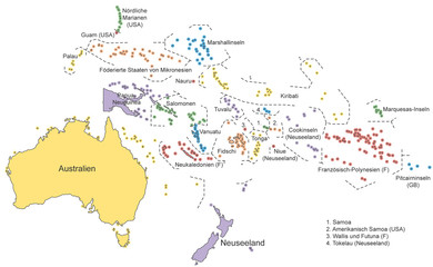 Ozeanien Karte - Farbe (einzeln mit Beschriftung)