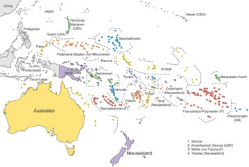 Ozeanien Karte - Farbe (mit Beschriftung)