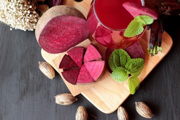 Fresh juicy beetroot and juice.