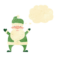 cartoon stressed out santa with thought bubble