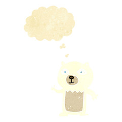 cartoon waving polar bear cub with thought bubble