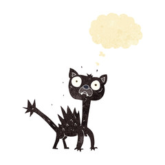 cartoon scared cat with thought bubble