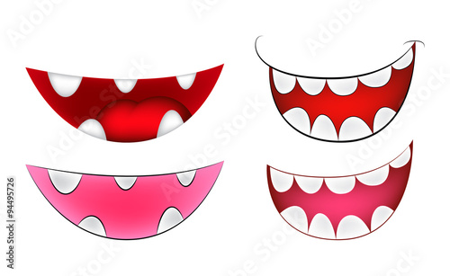 Cartoon Smile Mouth Lips With Teeth Set Vector Mesh Illustration Isolated On White Background Wall Mural Wektorygrafika Cartoon Smile Mouth Lips With Teeth Set Vector Mesh Illustration Isolated On White Background Wall Mural Wektorygrafika