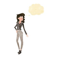 cartoon pretty woman  with thought bubble