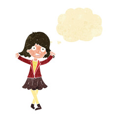 cartoon happy girl with thought bubble