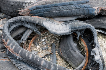 Fototapeta na wymiar Burned tyres