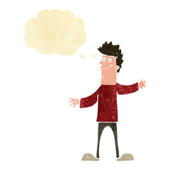 cartoon happy man with thought bubble