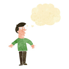 cartoon surprised man with thought bubble