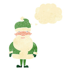cartoon santa claus with thought bubble