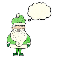 cartoon santa claus with thought bubble