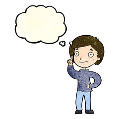 cartoon boy with idea with thought bubble
