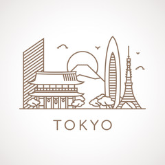 Trendige Line-Art-Illustration von Tokio. © garybaldi