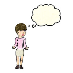 cartoon confused woman with thought bubble