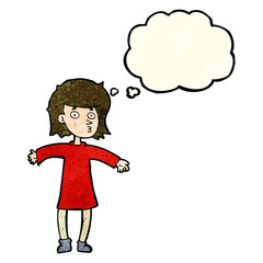 cartoon nervous woman with thought bubble