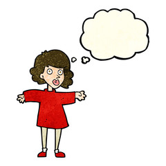 cartoon nervous woman with thought bubble