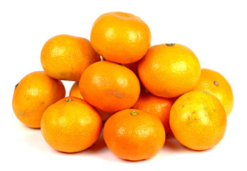 fresh tangerines on a white background.