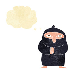 cartoon monk in robe with thought bubble