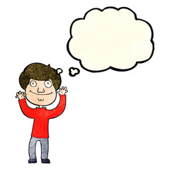 cartoon happy boy with thought bubble