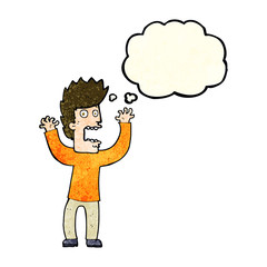 cartoon terrified man with thought bubble