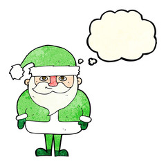 cartoon happy santa claus with thought bubble
