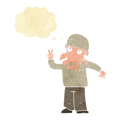 cartoon cool alien with thought bubble
