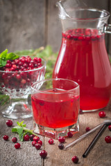 Fototapeta na wymiar Fresh cranberry juice with mint