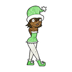 cartoon woman in christmas elf costume