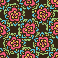 Fototapeta na wymiar Seamless cute doodle Vector flower pattern