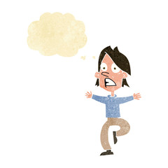 cartoon panicking man with thought bubble