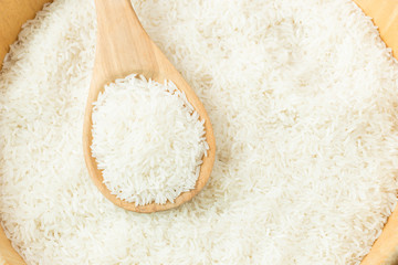 rice on wooden bowl,close up