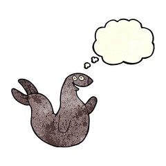 cartoon happy seal with thought bubble
