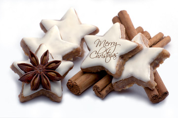 Dekoration mit Zimtsternen Merry Christmas