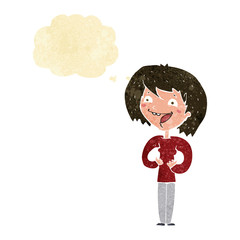 cartoon excited woman with thought bubble