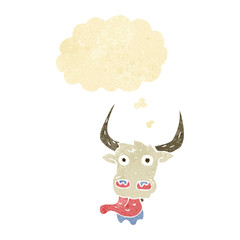 cartoon cow face with thought bubble