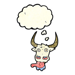 cartoon cow face with thought bubble