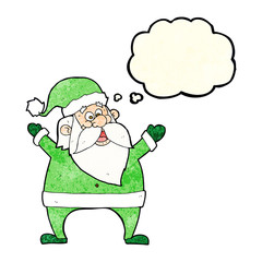 jolly santa cartoon with thought bubble