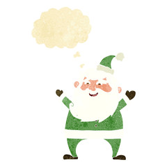 jolly santa cartoon with thought bubble