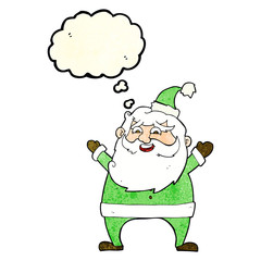 jolly santa cartoon with thought bubble
