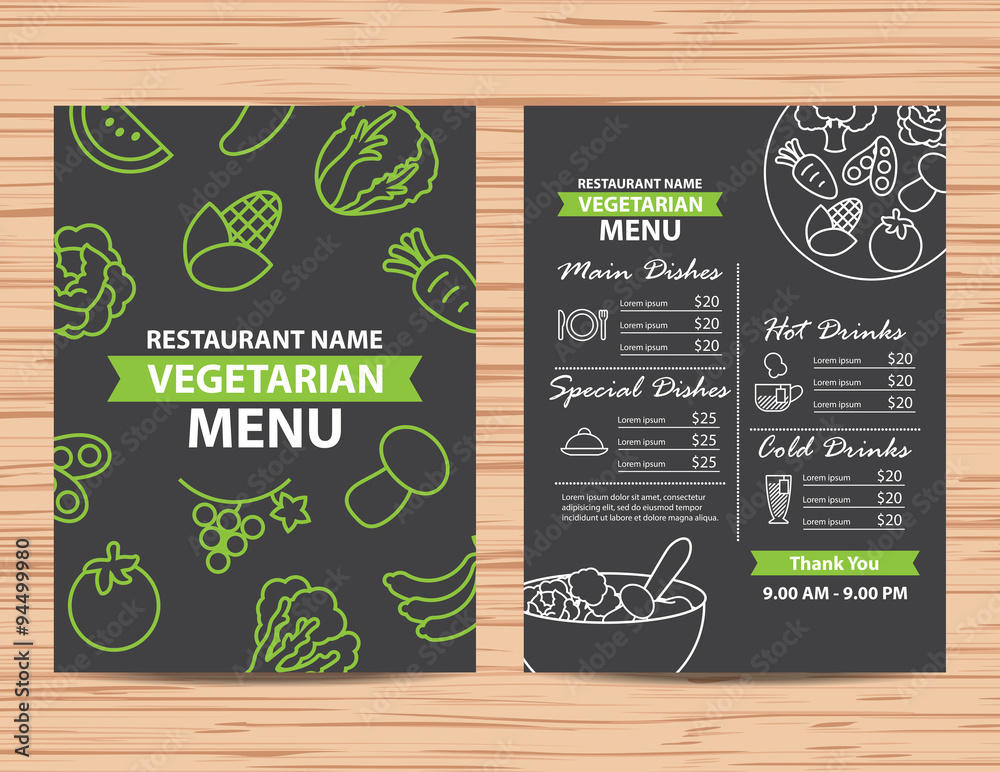 Poster restaurant vegetarian and vegan healthy menu design