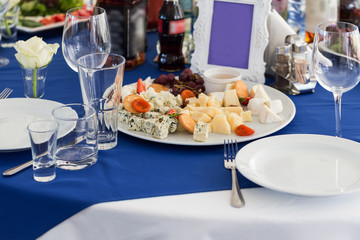 Table served for celebration with cheese board