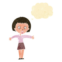 cartoon amazed woman with thought bubble