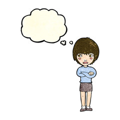 cartoon annoyed woman with thought bubble