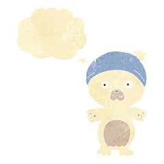 cartoon cute polar bear in hat with thought bubble