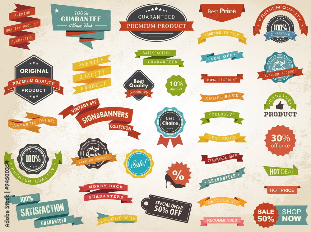 Wall mural vintage label banner tag sticker badge vector