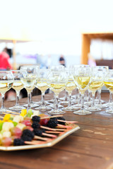 Row of party champagne glasses