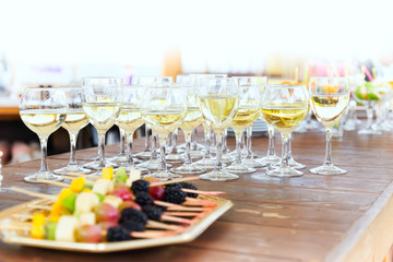 Row of party champagne glasses