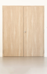 Close up Wooden vintage door  with white wall