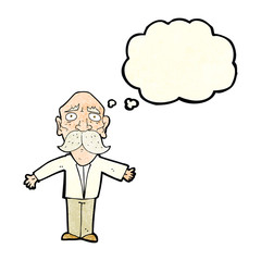 cartoon disappointed old man with thought bubble